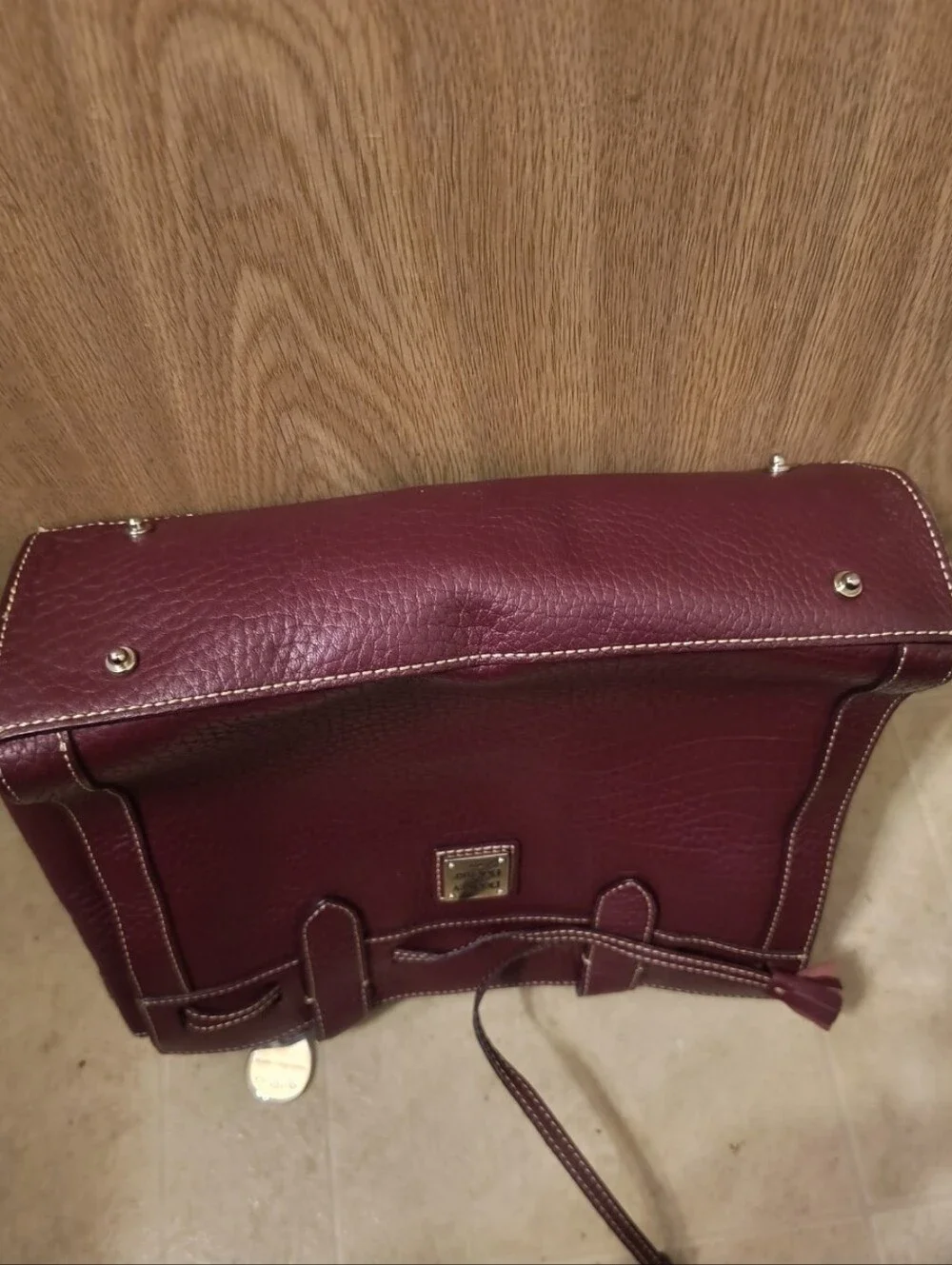Vintage 2000s Dooney & Bourke Bordeaux Leather Tote Bag | Rare Paisley Interior